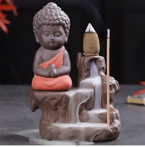 Buddha Smoke Backflow Incense Burner Little Monk Waterfall Incense Stick Holder Home Office Teahouse Decor