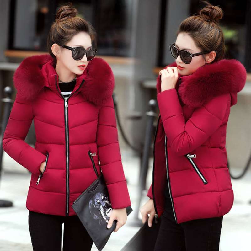 Women Winter Parka Puffer Bubble Fur Collar Hooded Quilted Jacket Warm Down Coat