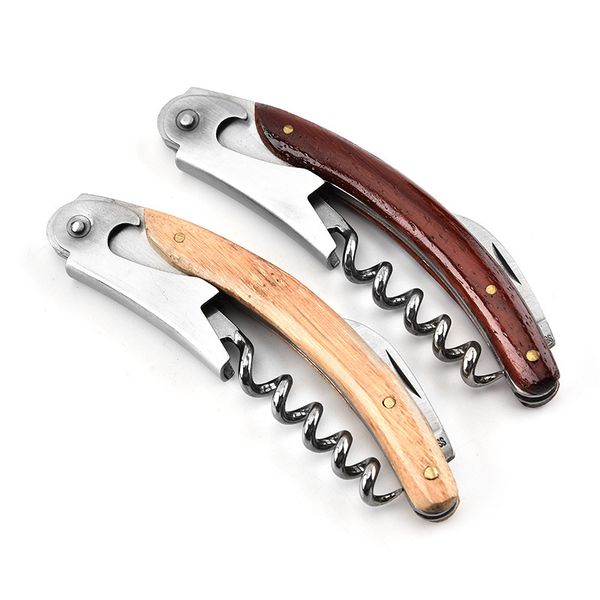 Wood Handle Multi-function Wine Corkscrew Stainless Steel Bottle Opener Knife Pull Tap Double Hinged Corkscrew Creative Promotional Gifts