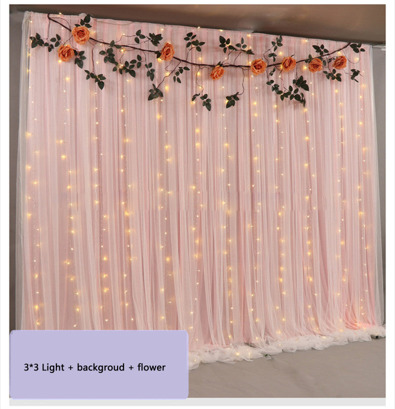 3M X 3M Colorful wedding backdrop curtains with led lights event party arches decoration wedding stage background silk drape decor 2 layers