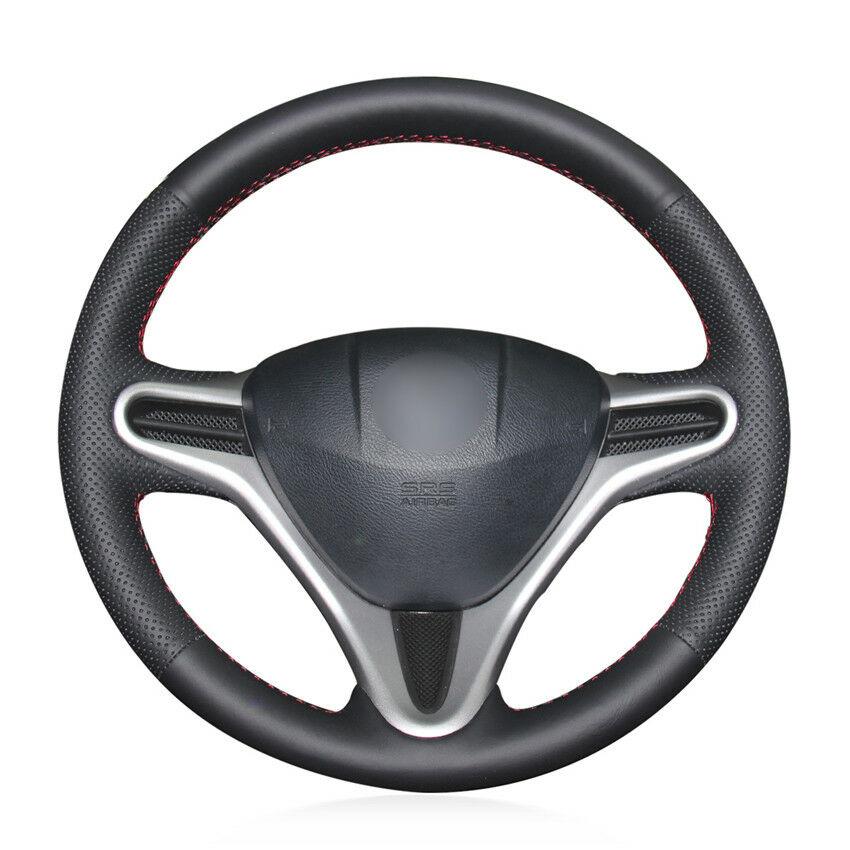 For Honda Fit 2009-2013 black artificial leather hand-sewn steering wheel cover