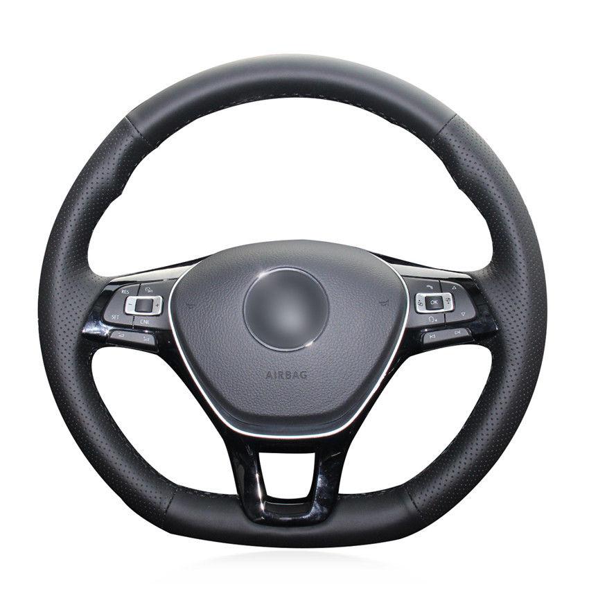 For VW Golf 7 Mk7 Polo hand-sewn steering wheel cover black artificial leather