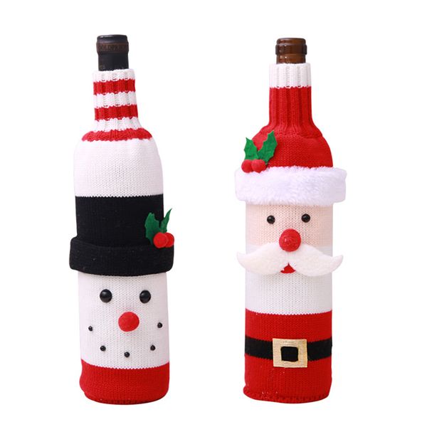 Christmas Wine Bottle Cover Santa Claus Snowman Knitted Wine Bottle Sweater Christmas Dinner Party Table Decorations JK1910