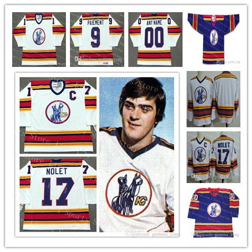 Customized 1974-1976 Vintage Kansas City Scouts College Hockey 17 Simon Nolet 1 Denis Herron 4 Steve Durbano Embroidery Wholesale Jerseys