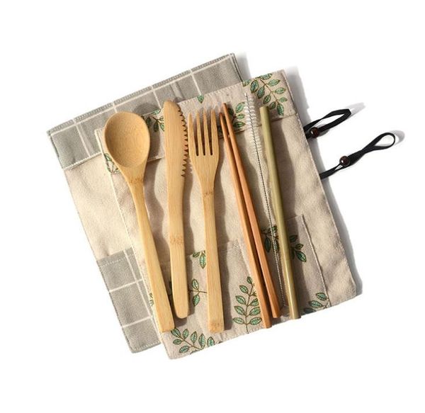 DHL 50set Bamboo Utensils travel Cutlery Set Eco-Friendly Wooden Outdoor Portable bamboo cutlery Set Spoon Fork Chopstick SN605