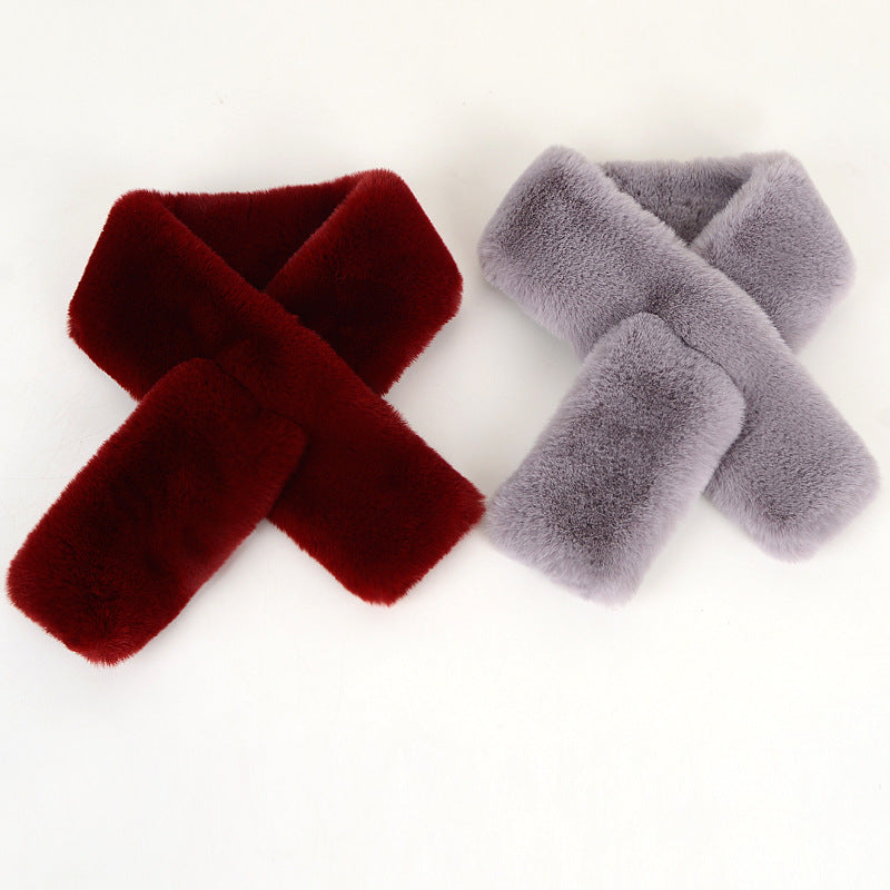 Simple Plush scarf ring scarves female winter rabbit hair cross neckwear thicken warm fake wool