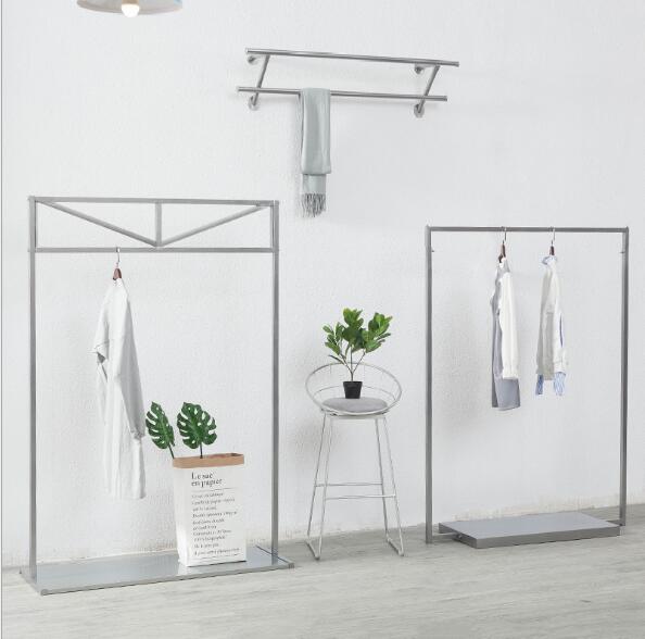 Silver floor hanger clothing store display shelf Bedroom Furniture Island type combination iron men&#039;s and women&#039;s cloth shop rack