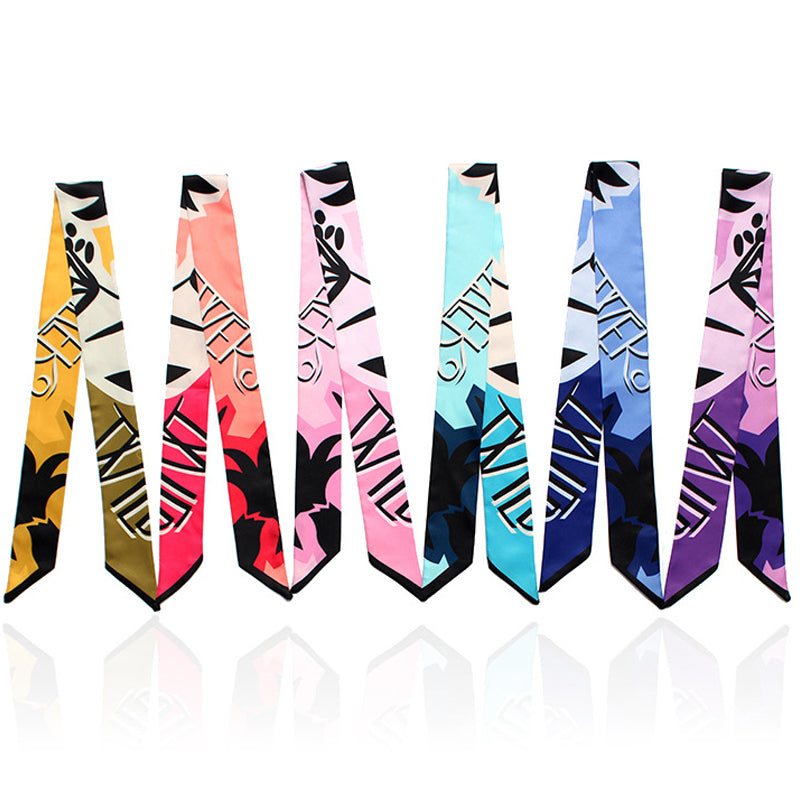 Womens Silk Scarves Ribbon Tie Bag Handle Ribbon Silk Scarves Ribbon Print Long Ladies Tie Hair Band 100cm-5cm