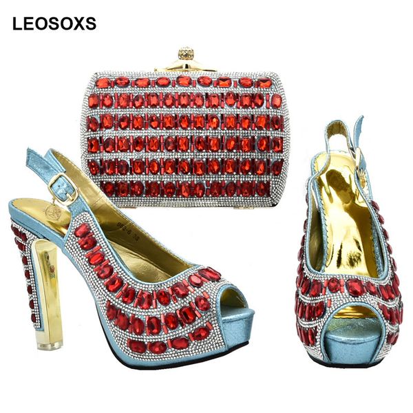 Ladies Italian Shoes and Bag Set Decorated with Rhinestone Women Shoes for Wedding High Heel African Women Bags Set