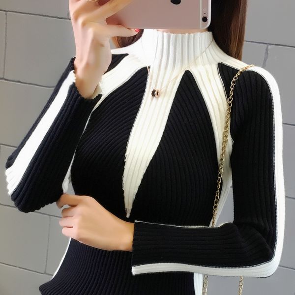 Winter Sweaters Women Fashion Jumpers Korean Hit Color Knitting Pullovers Thick Christmas Sweater Pull Femme B1