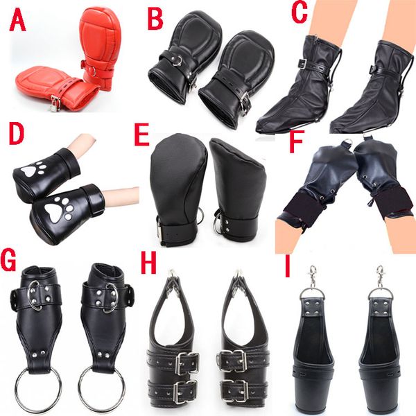 Bdsm Bondage Leather Padded Lined Bondage Fist Mitts Gloves,Protective Mitten,Adult Cosplay Accessories,Crawls Paws Y191203