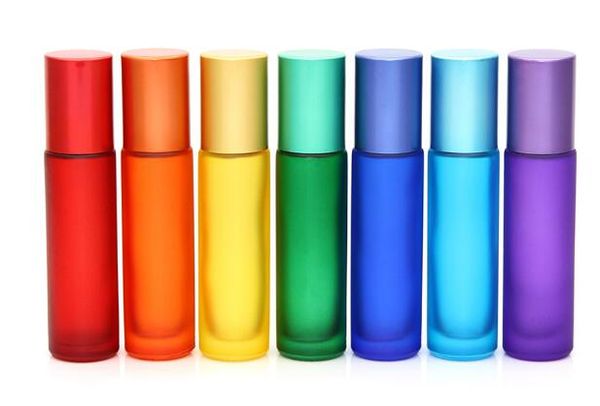 New 200pcs-lot Thick Colorful Frosted 10ml 1-3oz Roll On Glass Perfume Bottle Fragrances Essential Oil bottle Roller Ball