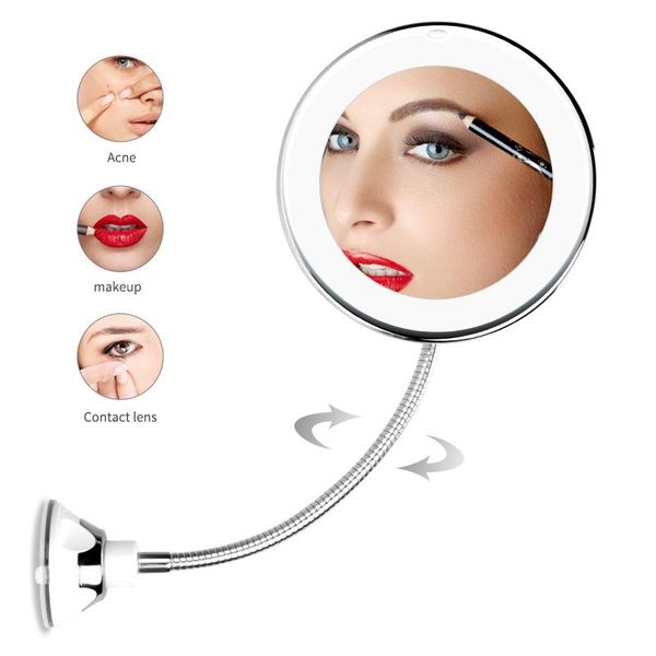 LED Makeup Mirror 360 Degree Rotation 10x 5x Magnifying Bathroom Makeup Shaving Mirror with Suction Cup
