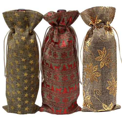 Wine Bottle Bag Covers Champagne Wines Blind Packaging Gift Bags Rustic Hessian Christmas Wedding Dinner Table Decorate
