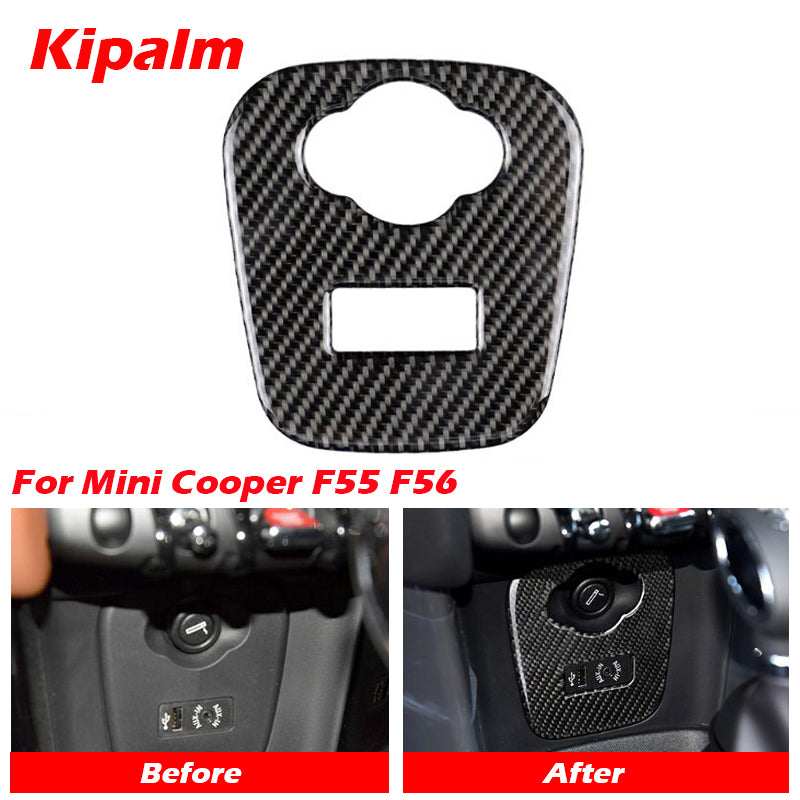 Kipalm Carbon Fiber Cigarette Lighter USB AUX Console Panel Decal Interior Stickers For Mini Cooper F55 F56 Car Accessories