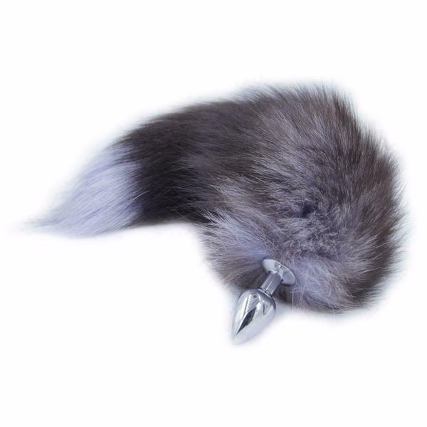 Anal Toys Stainless Steel Butt Plug w- Faux Fur Fluffy Tail Anal Cosplay Multiple Colours A098