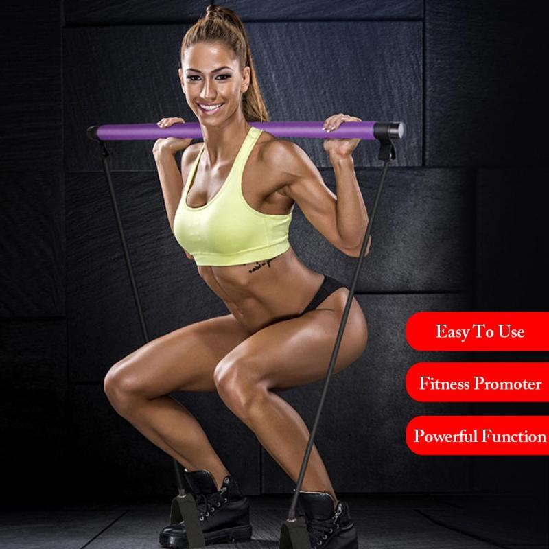 Pilates Bar Kit Body Abdominal Resistance Rope Puller Multi Functional Yoga Rally Rod Pilates Stick Fitness Bar Body Workout