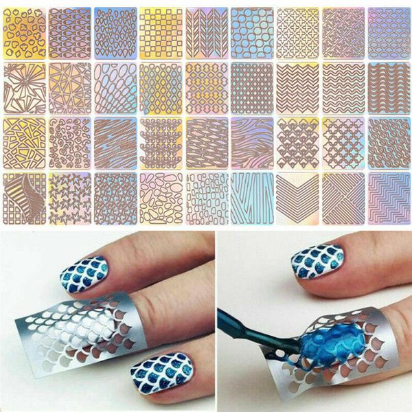 24pcs Stickers Bed Sheet 3D Vinyl Hollow Nail Tip Template Guide Decal Nail Sticker A987