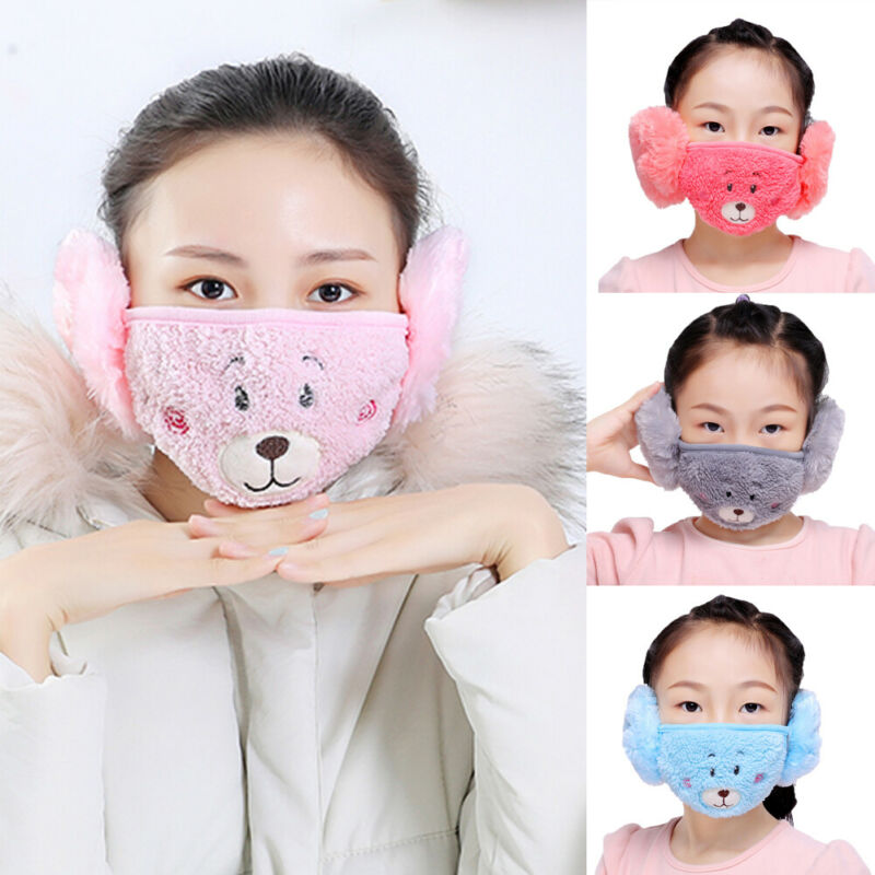 Cute Bear Ear Protective Adult Kids Mouth Mask Mom and Me Matching Windproof Mouth-muffle Anti Dust Winter Masks Face Masks Gift