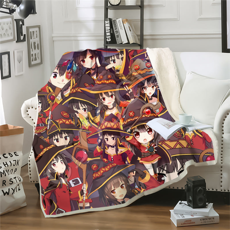 Anime Girl Megumin Konosuba Blanket 3D Print Double Layer Sofa Travel Youth Bedding Throw Blankets Sofa Quilt