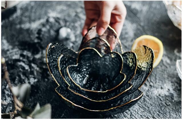 Petals ash Dishes transparent Phnom Penh irregular household salad fruit bowl hammer shaped glass bowls