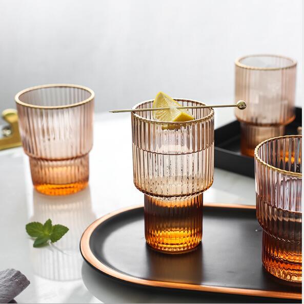 Champagne Drinkware vertical stripe glass high and short water cups tea wine translucent cup