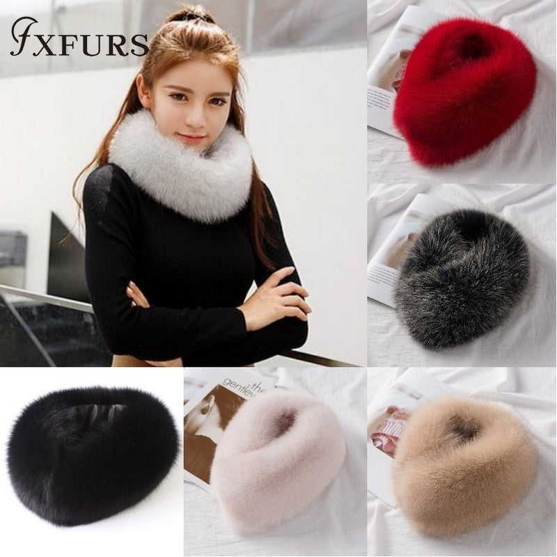FXFURS 2019 New Korean Style Women Winter Fox Fur Scarves Real Fur Mufflers with Magnet Easy Wear 100% Fox Fur Collar Scarf Ring Y200103