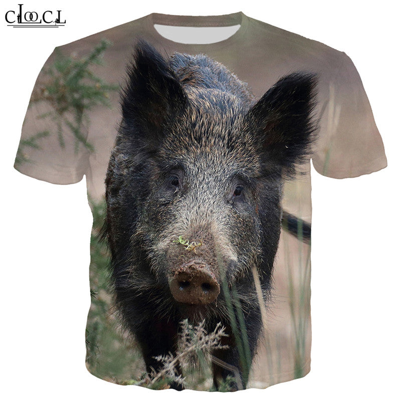 Wild Boar Hunting Printed T Shirt Men Women 3D Print Pet Pig Short Sleeve Sweatshirt Casual Animal Swine Harajuku Tops