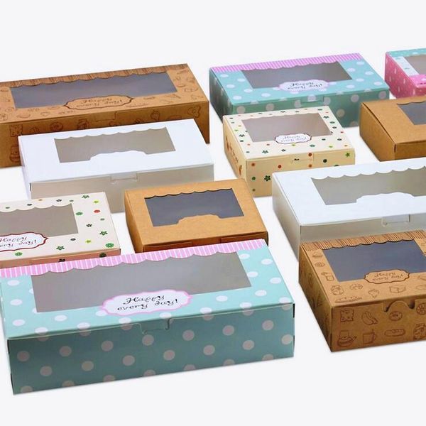 New Arrival Kraft Cookies Boxes with clear Window 20pcs-lot Cake Candy Boxes Favor For Party Guests