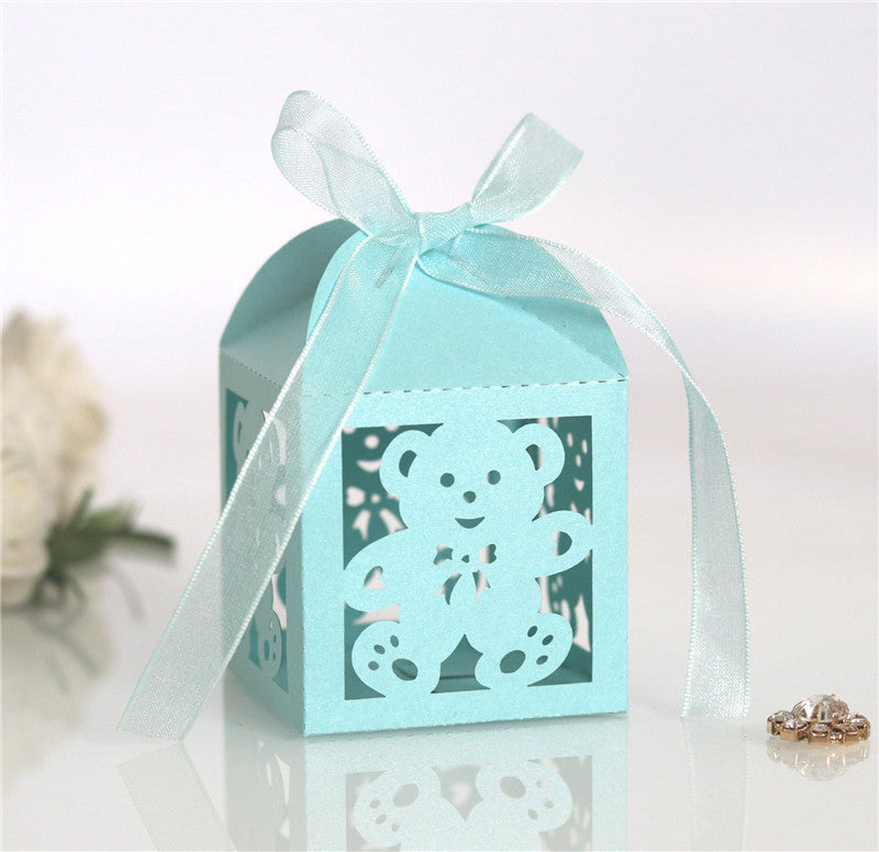 100pcs Bear Wedding Candy Boxes Favor Holders Design With Ribbon Supply To Baby Shower Birthday Party Exquisite Boxes