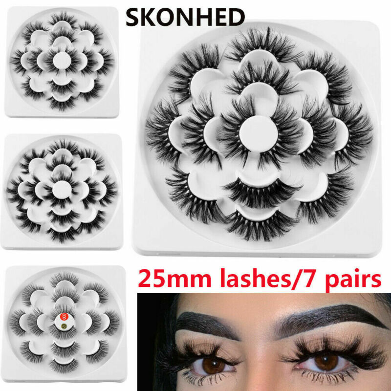 2020 HOT 7 Pairs 3D Natural Mink Hair False Eyelashes 25mm Long Lashes Extension Thick Wispy Fluffy Handmade Eye Makeup Tools