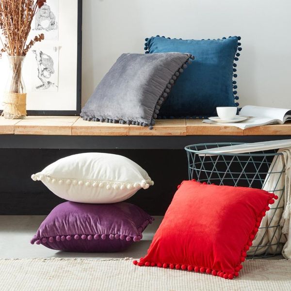 Cushion Cover Velvet Soft Home Decorative Pillow Covers Throw Pillows With Balls For Sofa Bed Car Pillow Case