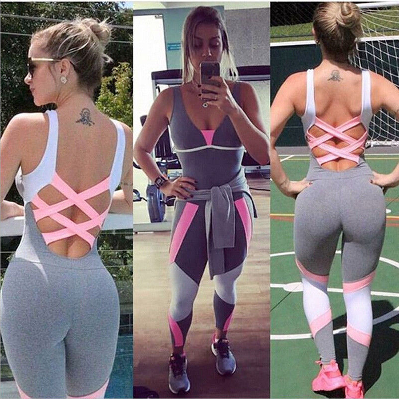 Fashion Yoga Set Women Gym Sporting Playsuit Clothing Exercise Top Jumpsuit Running Sportswear Soft Yoga Leggings
