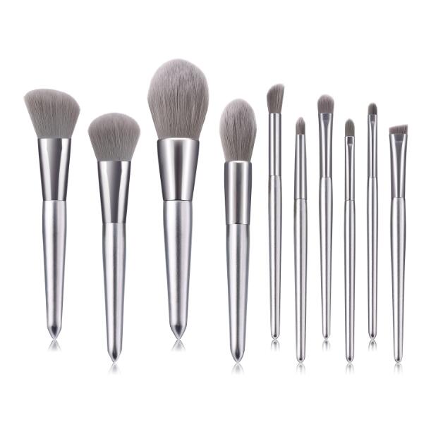 10Pcs Makeup brushes set for Eye shadow Blush loose powder cosmetics Silver handle super soft nylon hair make up tools & accessories DHL