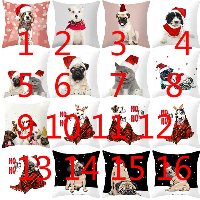 Pillow Case Sigle-sided Printing Polyester Fashion Christmas Cushion Cover 45x45cm Pet Bulldog Cat throw Pillows Case Decorative for Couch