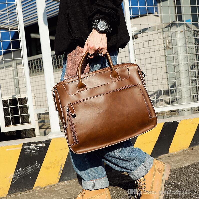 Factory wholesale men handbag leather portable briefcase retro crazy horse leatheres laptop bags cross multifunctional leathers shoulder bag