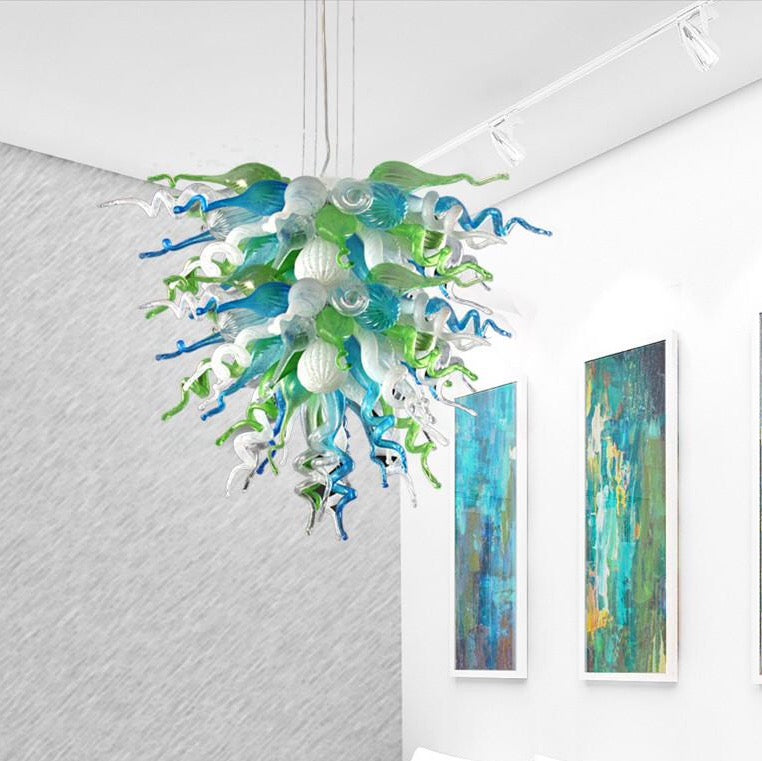 High Quality Rustic Pendant Lamps Blown Glass LED Bulbs Chandelier Lighting Turquoise Green White Living Room Chandeliers for Sale