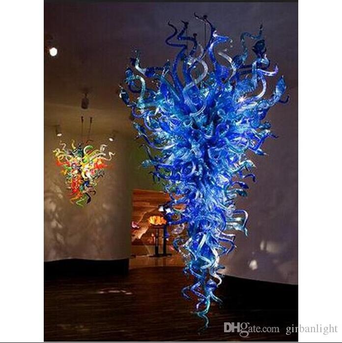 Christmas Decorative Blue Murano Glass Hanging Chandelier Modern Art Decor Mouth Blown Glass LED Bulbs Energy Saving DIY Chandelier