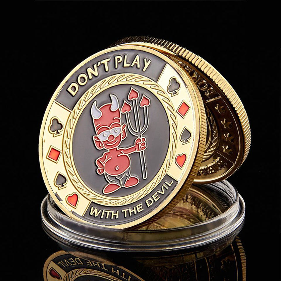 Arts and Crafts Poker Chip Token &quot;Don&#039;t Play With The Devil&quot; 1 oz Gold Plated Colorful Metal Commemorative Coin Collection