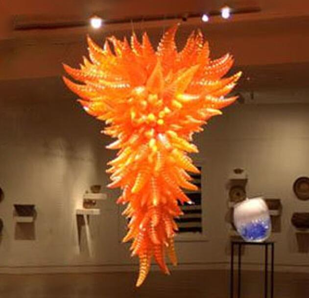 House Orange Hand Blown Glass Lamps Spiral Chandeliers Large Size Hotel Ballroom Stair Chandelier Lighting with LED Bulbs