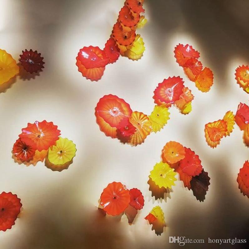 RED Yellow Custom Flower Decoration Lamp Decorative Art Glass Wall Plates Diameter 25-45cm