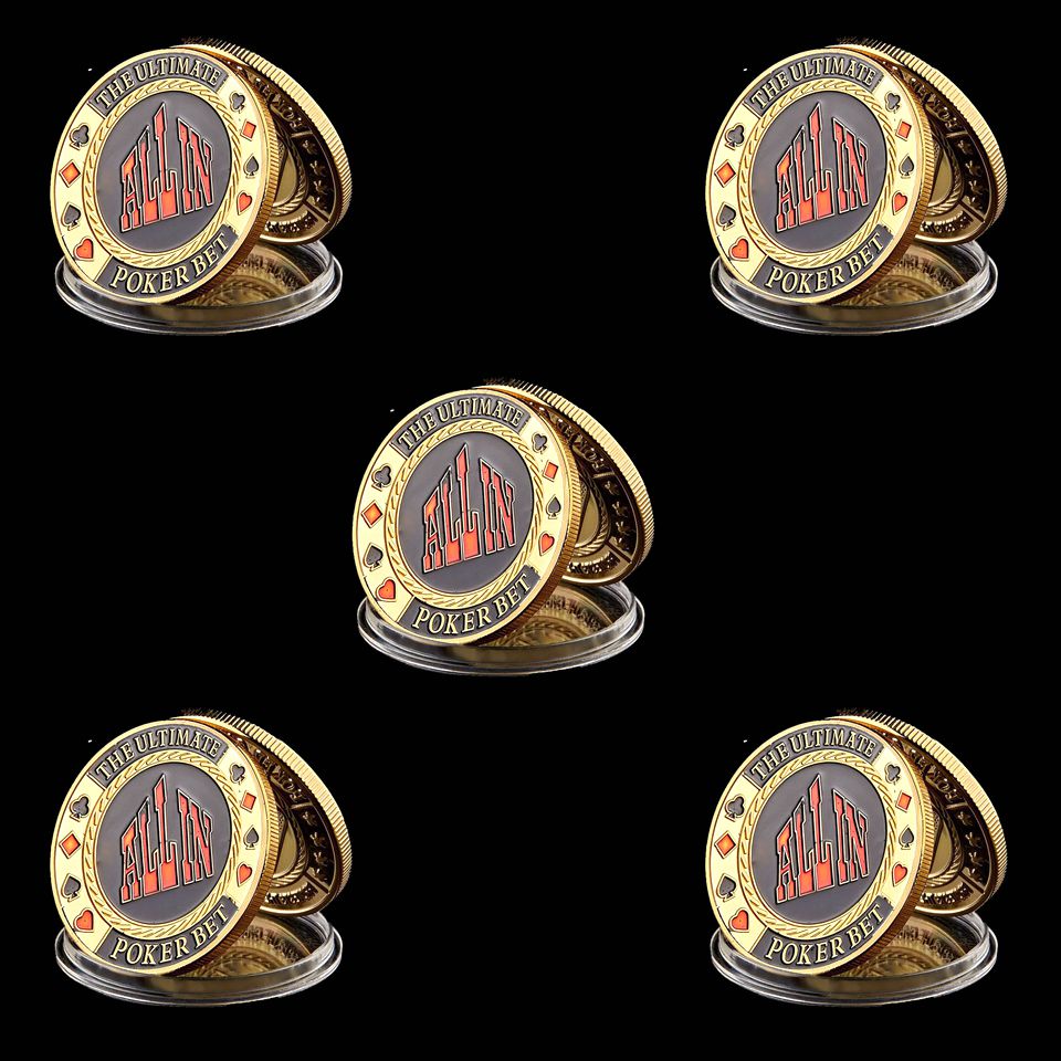 5pcs Iron Craft Guard Card All In Gold Plated With Protector Coin Poker Chips Entertainment Friends Parties
