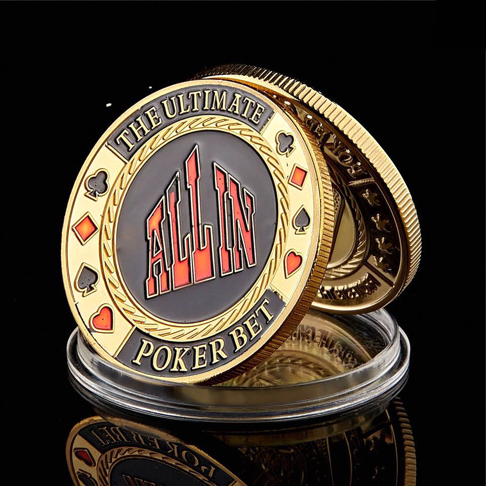 Arts and Crafts Chip Poker Game Guard Card Protector Coin All In Gold Plated With Round Case Metal Craft Poker