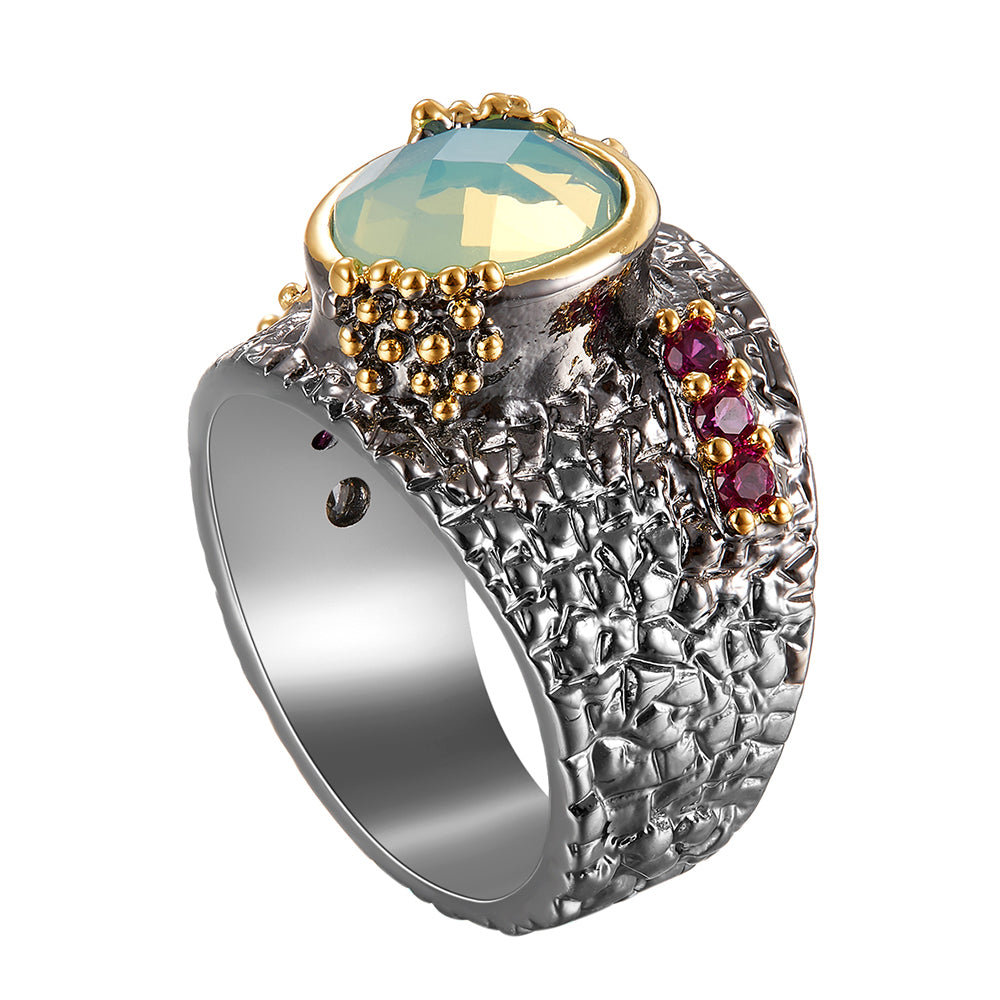 Long time no change color Big Oval Lt Green Stone Ring Jewellery Anniversary Gift for Mom Brass Jewelry rings