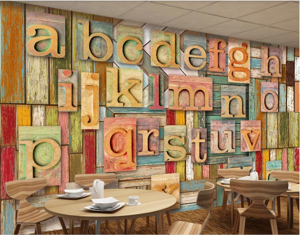 3d room wallpaper custom photo mural Modern Vintage wood grain stereo English letters bar restaurant American wallpaper for walls 3 d