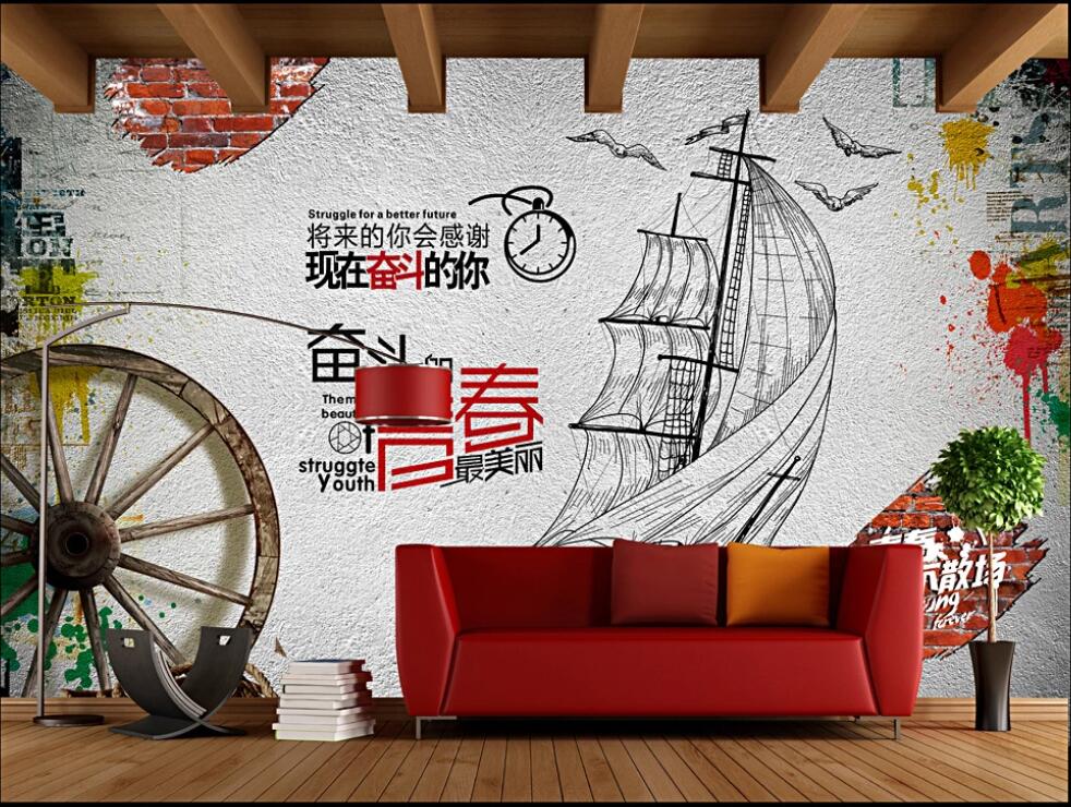 3d room wallpaper custom photo mural Retro nostalgia youth inspirational cement wall graffiti mural background wall wallpaper for walls 3 d