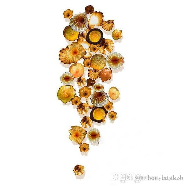 New China Blown Glass Amber Wall Plates Custom Made Flower Wall Decoration Art Lamps for Hotel Lobby Bar Party