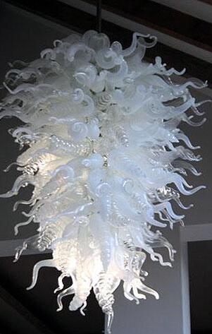 Modern Lamps Chain Pendant Wedding Hall Hotel Lobby Living Room White Chandelier Lighting with LED Bulbs Hand Blown Murano Glass