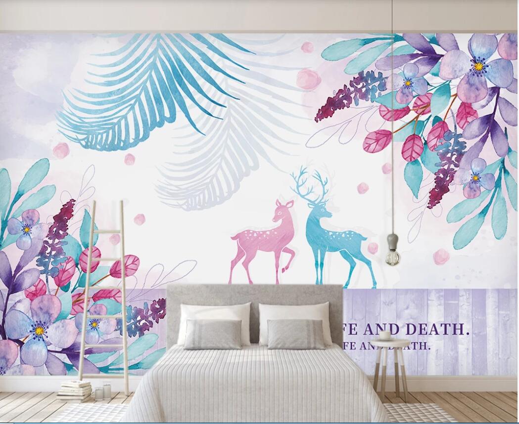 3d wallpaper custom photo murals Simple purple small fresh tropical planter banana leaf board elk background wall decor wall art pictures