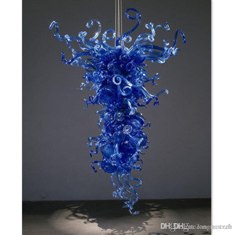 Modern Large Hanging Blue Lamps Hand Blown Glass Chandelier Lightings LED bulbs Glass Pipe Pendant Lamps Discount Lamps